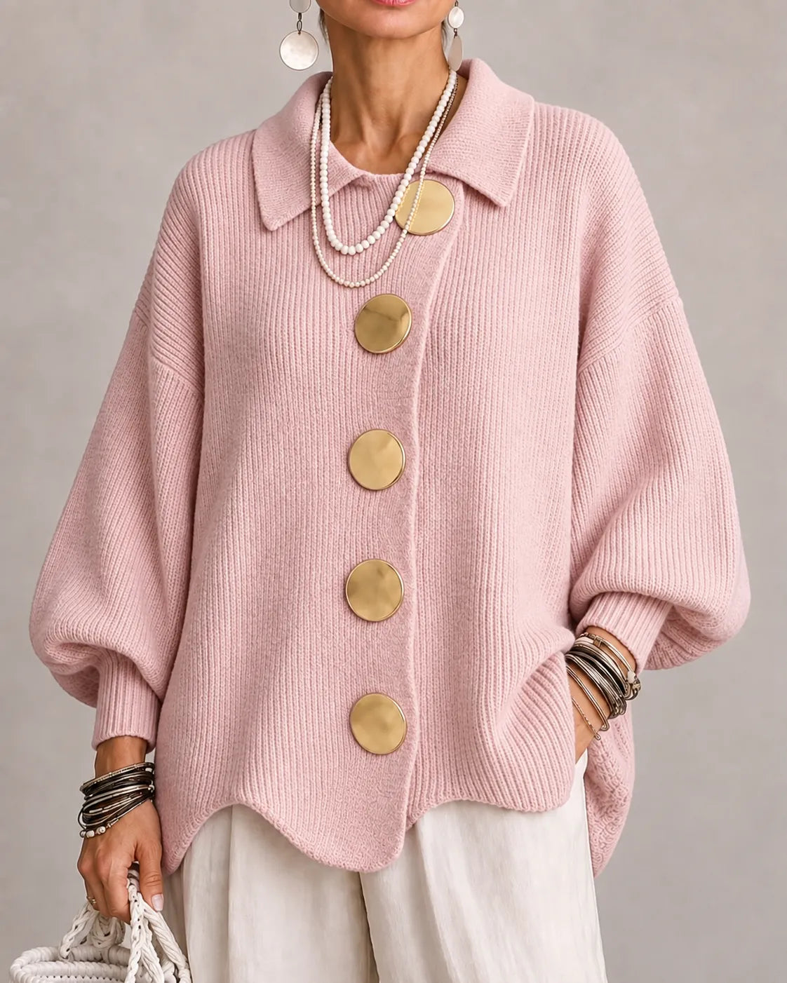 Elara | Cardigan oversize en maille à boutons