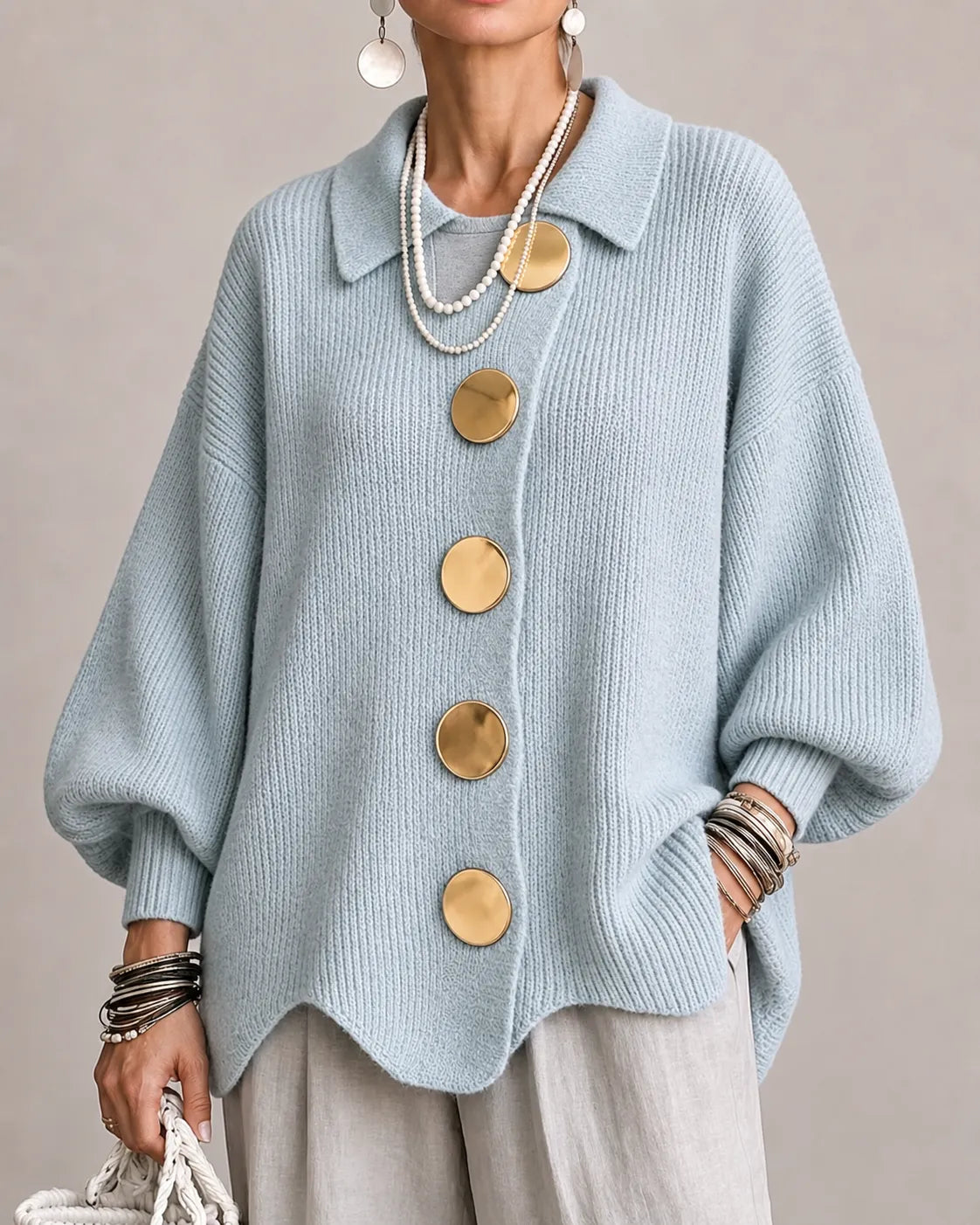 Elara | Cardigan oversize en maille à boutons