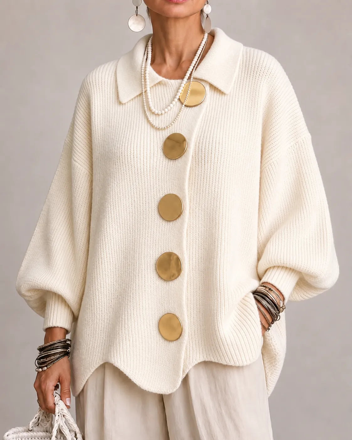 Elara | Cardigan oversize en maille à boutons