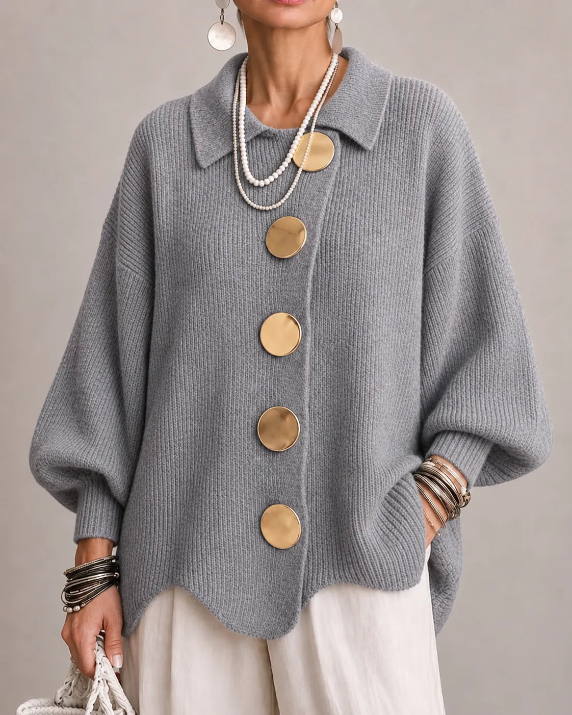 Elara | Cardigan oversize en maille à boutons