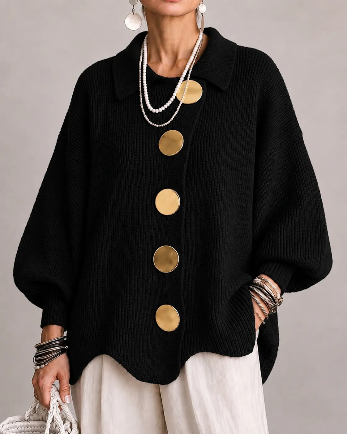 Elara | Cardigan oversize en maille à boutons