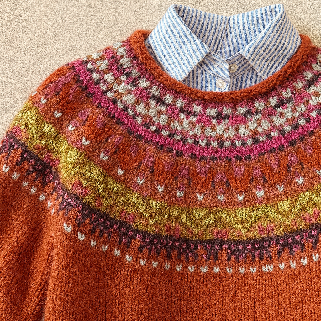 Simona | Pull jacquard Fair Isle rouge profond