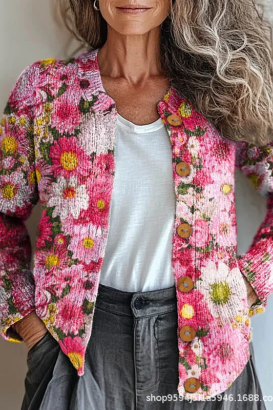 Cardigan en Maille Patchwork Fleuri PETRONELLA