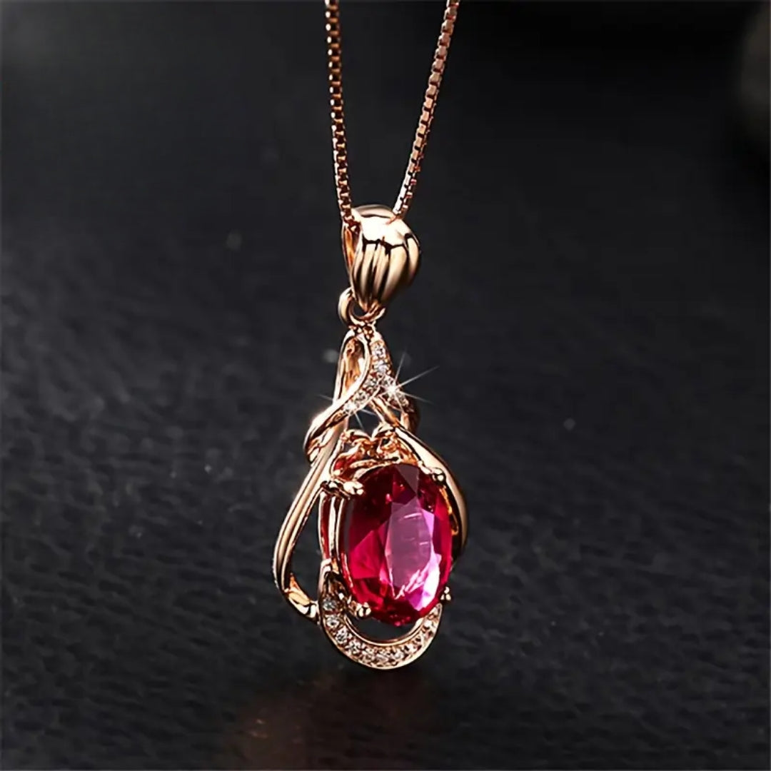ADRIANA | Collier élégant cristal rouge et doré
