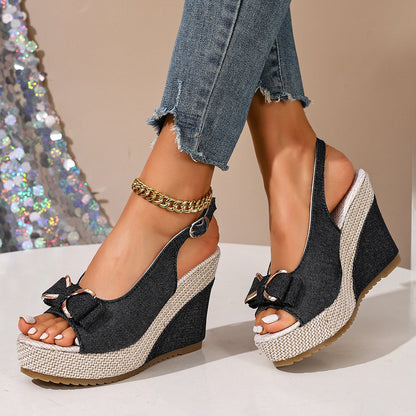 Celeste sandales compensées en denim avec nœud