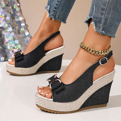 Celeste sandales compensées en denim avec nœud
