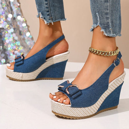 Celeste sandales compensées en denim avec nœud