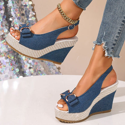 Celeste sandales compensées en denim avec nœud