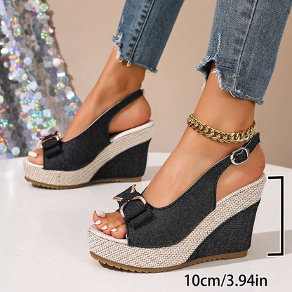 Celeste sandales compensées en denim avec nœud