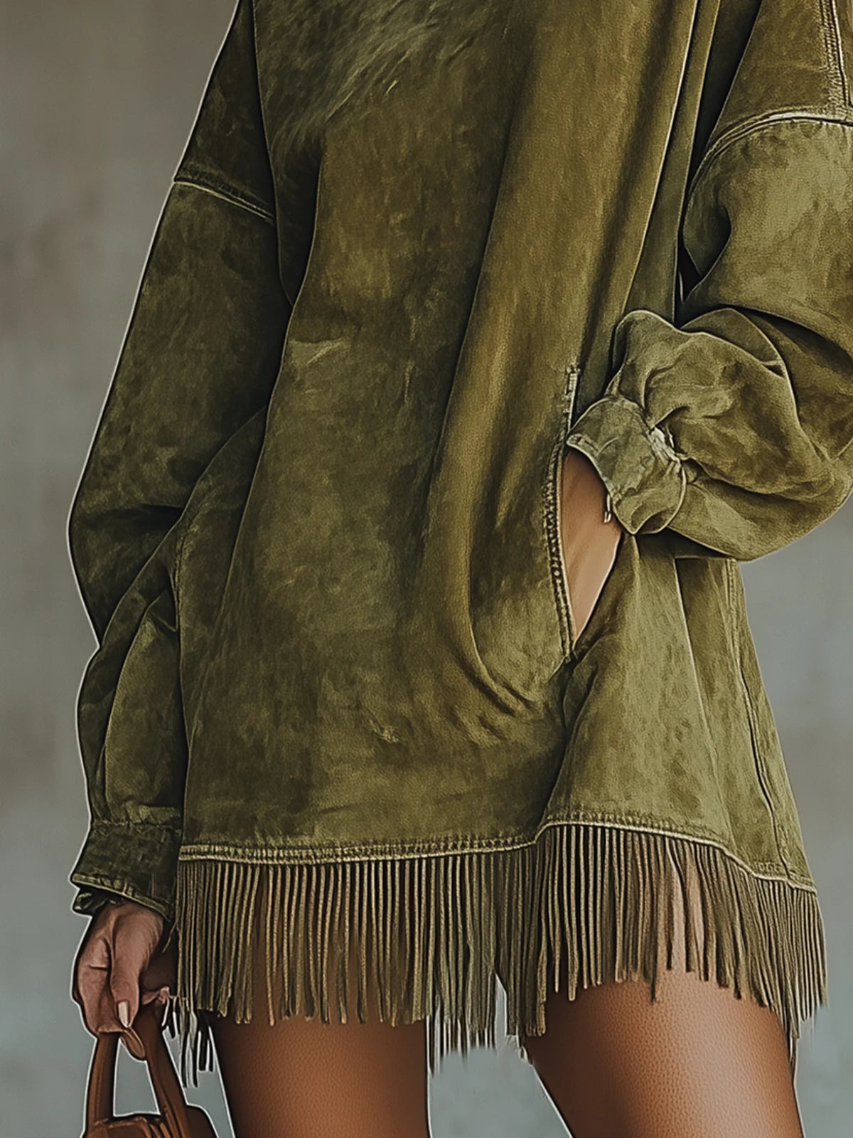 Gabriela | Robe en suédine à col montant et franges