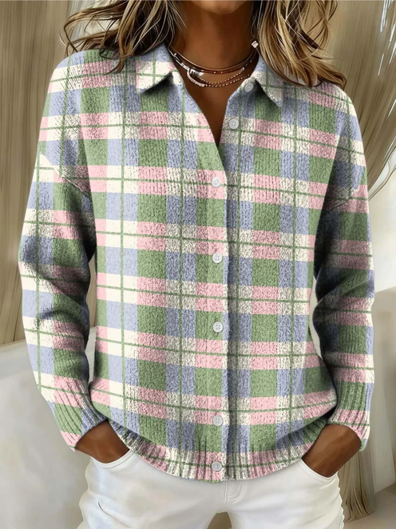Cardigan Boutonné à Carreaux Pastel MARGOT