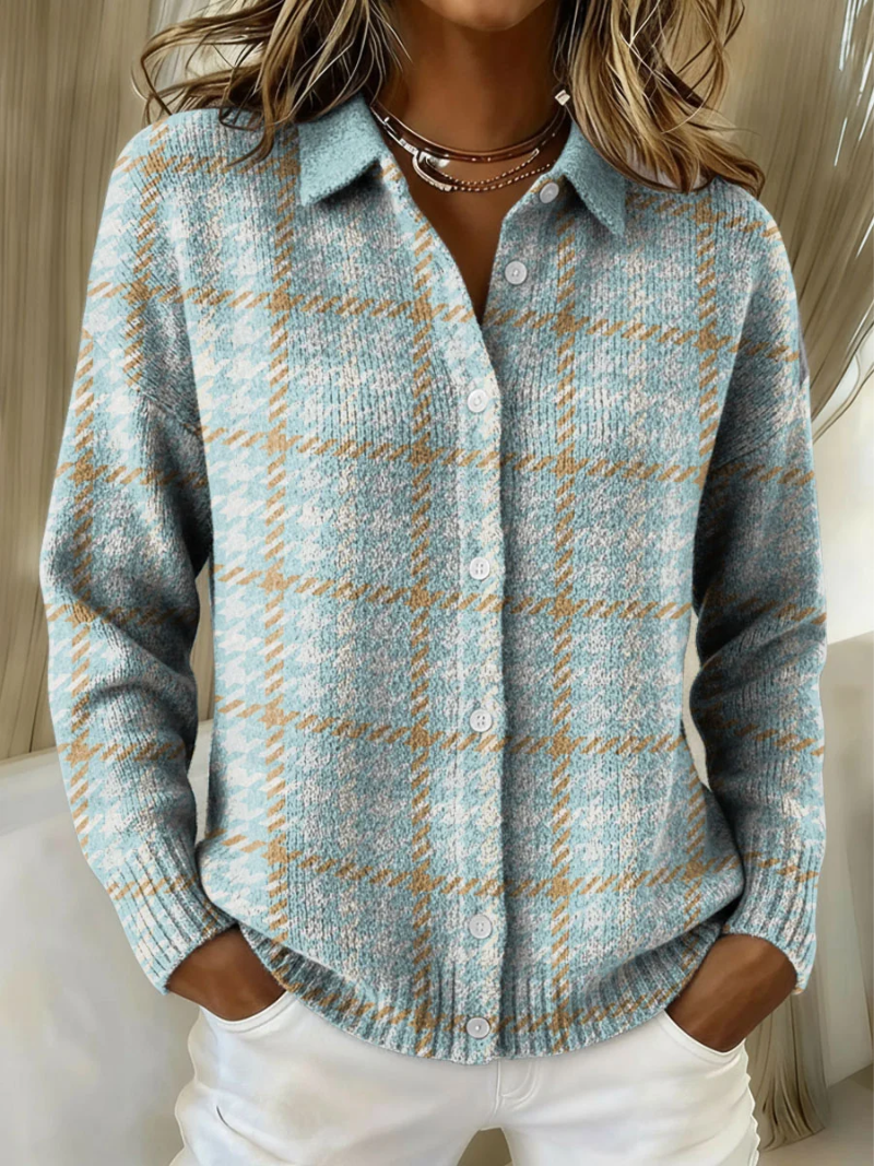 Cardigan Boutonné à Carreaux Bleu Ciel CLARA