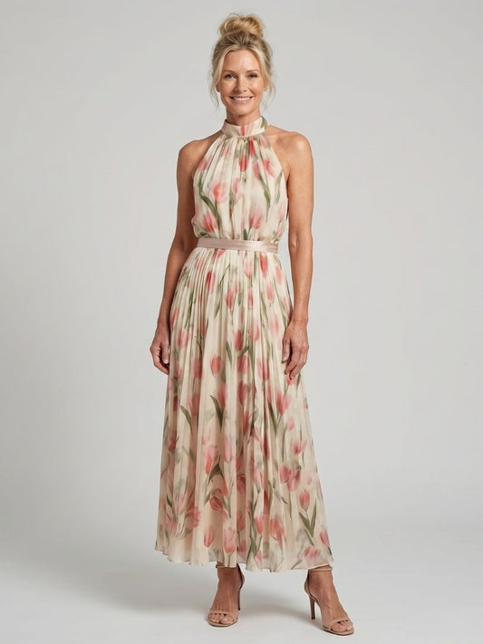 Robe Midi Florale à Col Halter AURELLE