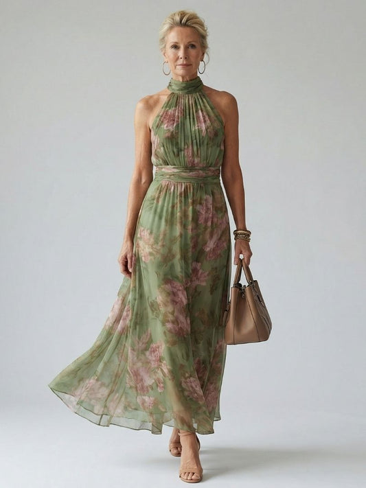 Robe Midi Froncée à Col Halter MIRELLE