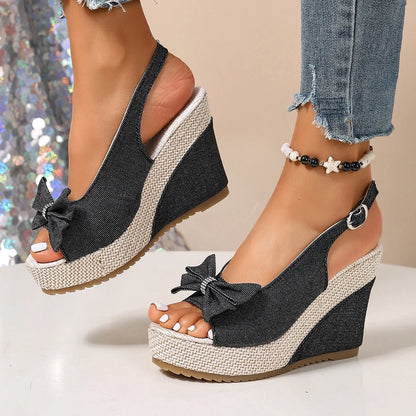 Sandales compensées en denim Anna