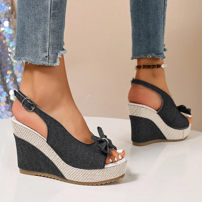 Sandales compensées en denim Anna
