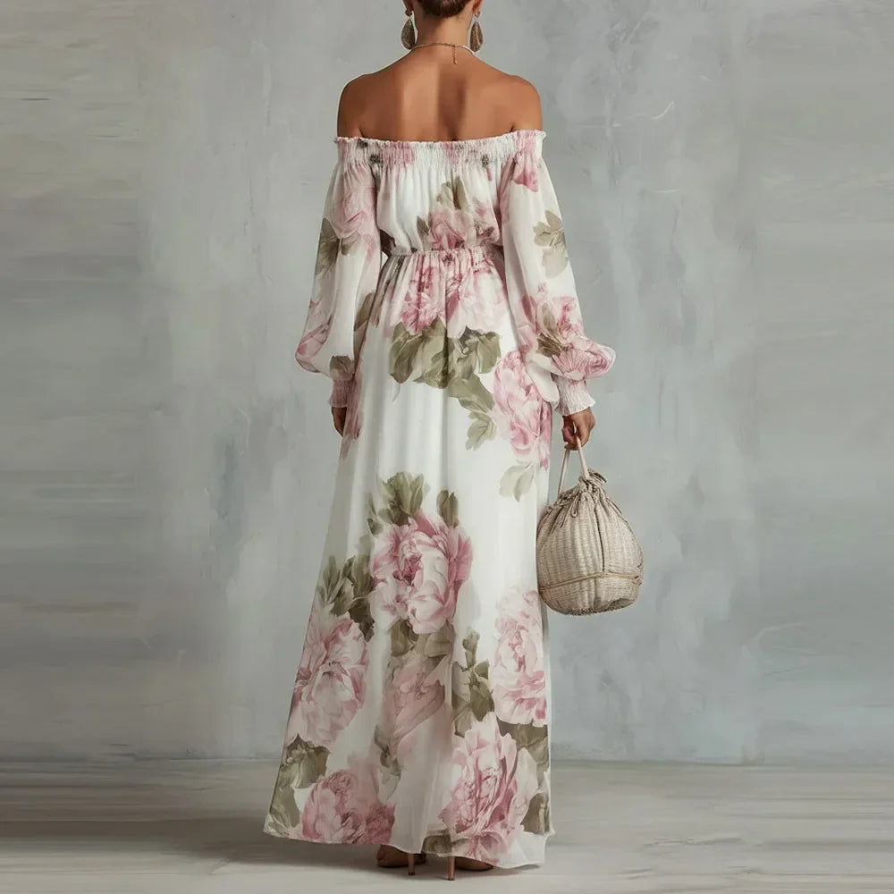 Payton | Robe maxi à épaules dénudées à fleurs, manches longues