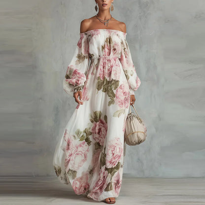 Payton | Robe maxi à épaules dénudées à fleurs, manches longues