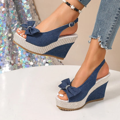 Sandales compensées en denim Anna