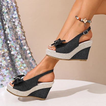 Sandales compensées en denim Anna