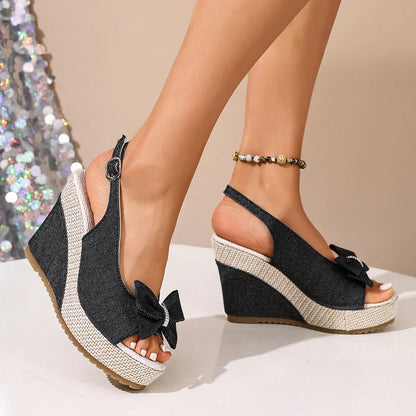 Sandales compensées en denim Anna