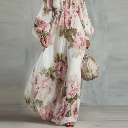Payton | Robe maxi à épaules dénudées à fleurs, manches longues