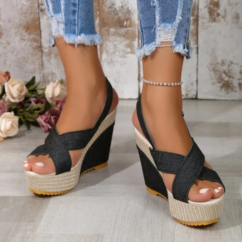 Sandales à plateforme en denim Maya