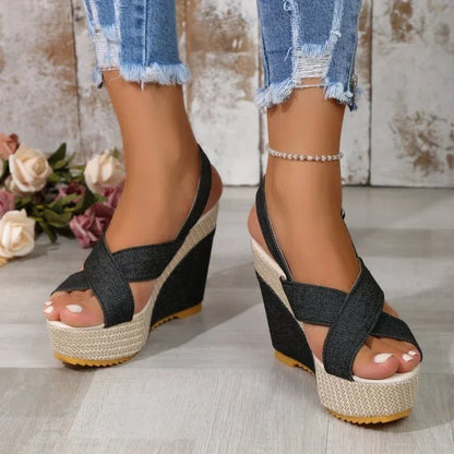 Sandales à plateforme en denim Maya