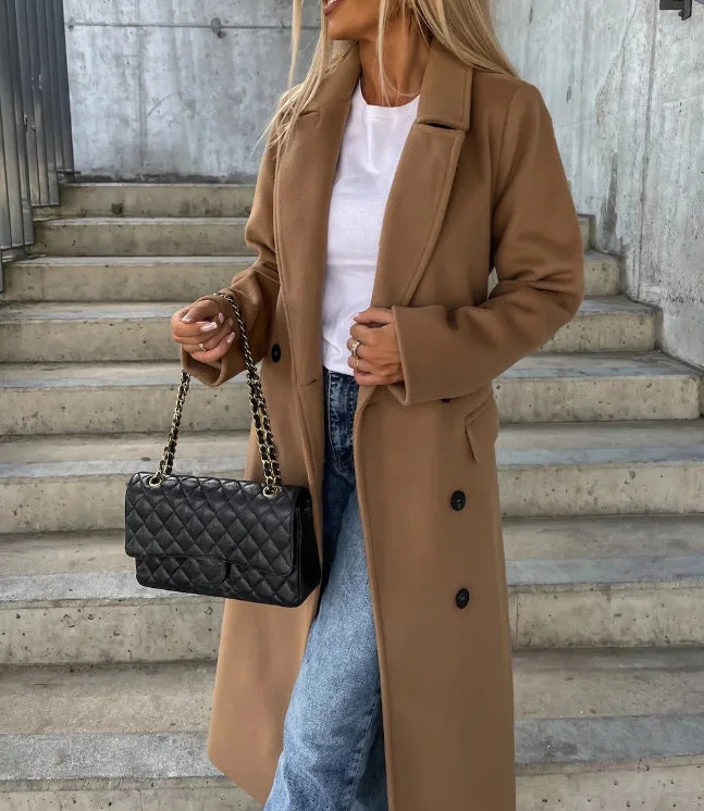 Manteau longline boutonné à revers