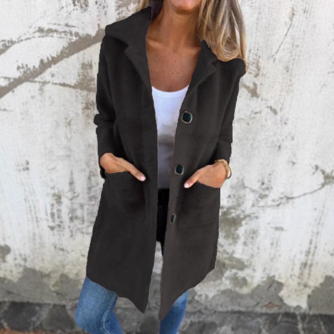 Manteau boutonné à poches et manches longues