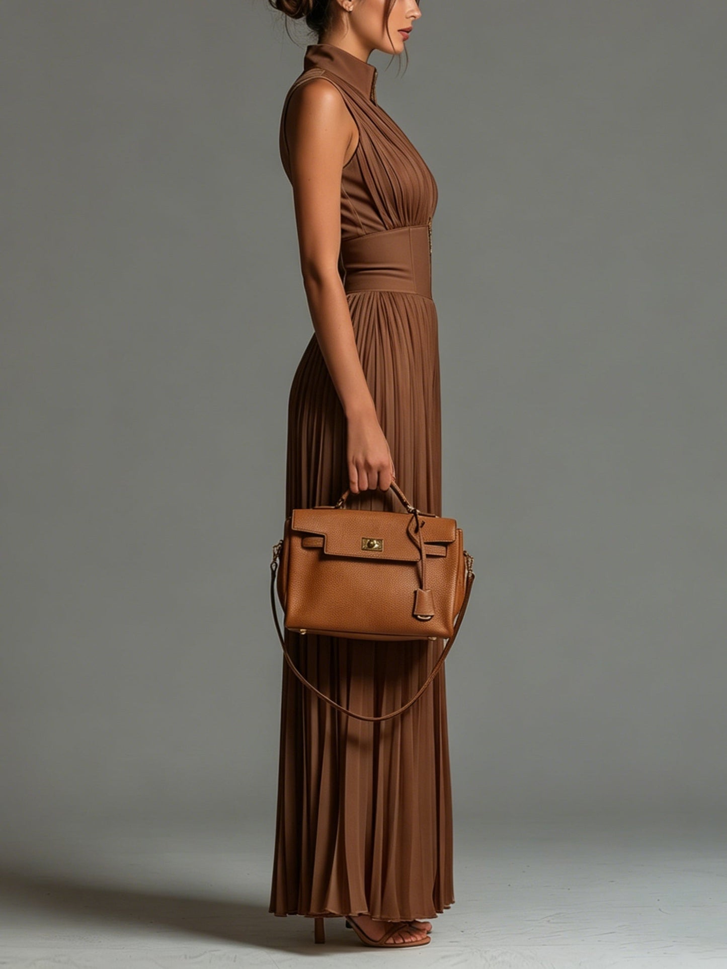 ESSENTIEL - Combinaison Zsófia | Chiffon plissé marron