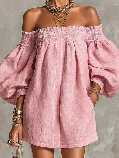 Robe Mini Épaules Dénudées à Manches Bouffantes FAITH