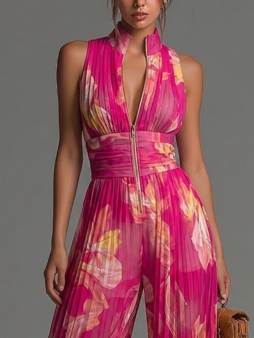 Combinaison Zsófia | Chiffon plissé à fleurs fuchsia