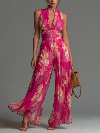 Combinaison Zsófia | Chiffon plissé à fleurs fuchsia