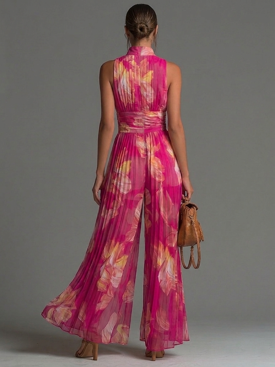 Combinaison Zsófia | Chiffon plissé à fleurs fuchsia