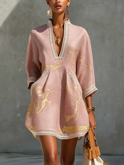 Robe Tunique Brodée à Col V GUSSIE