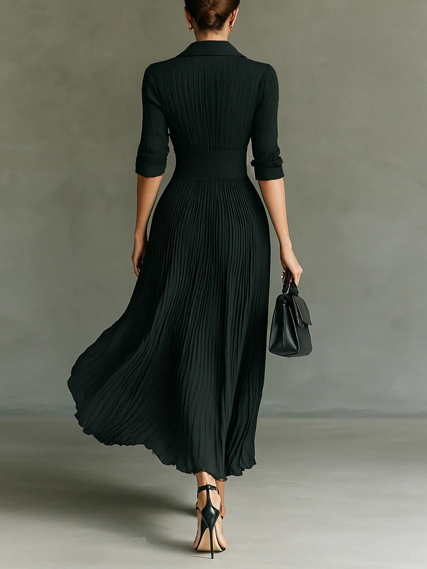 Elvira | Robe longue plissée à revers et taille haute