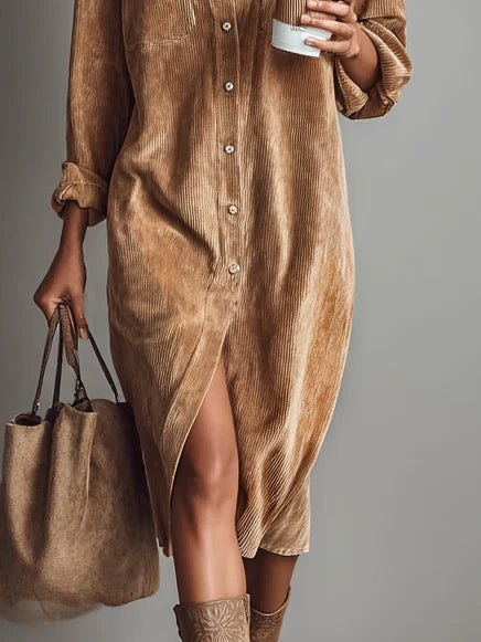 Estela | Robe midi en velours côtelé