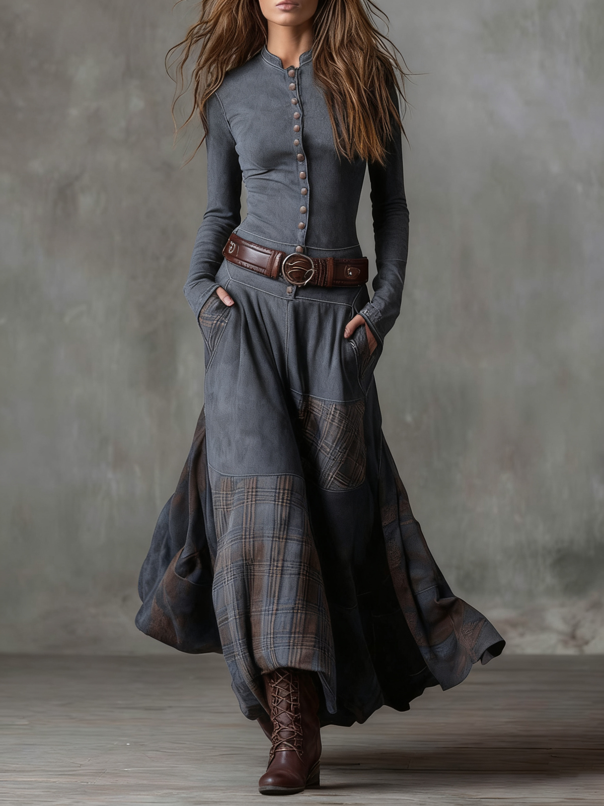 Elisa | Robe longue en suédine avec ceinture