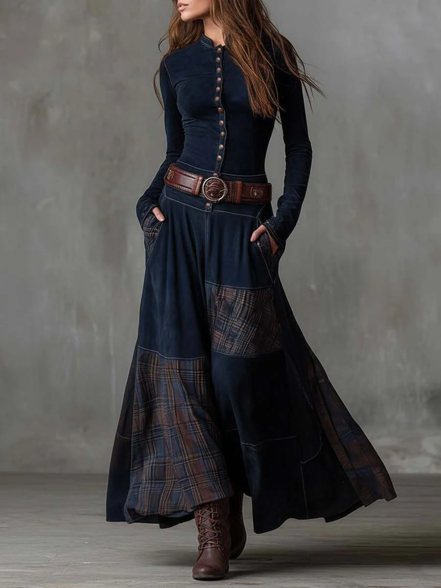 Elisa | Robe longue en suédine avec ceinture