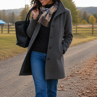 Manteau long droit boutonné