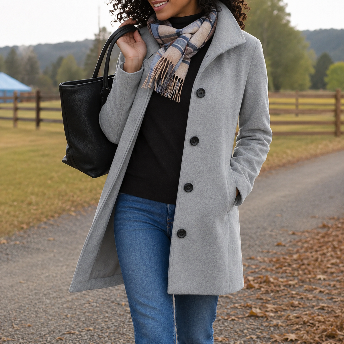 Manteau long droit boutonné