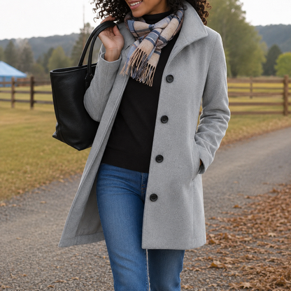 Manteau long droit boutonné