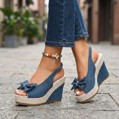 Sandales compensées en denim Anna