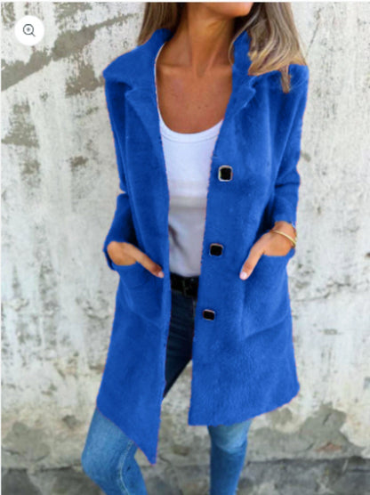 Manteau boutonné à poches et manches longues