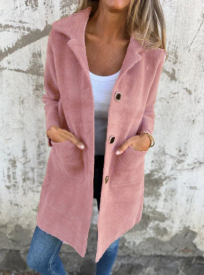 Manteau boutonné à poches et manches longues