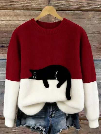 Pull motif chat rouge