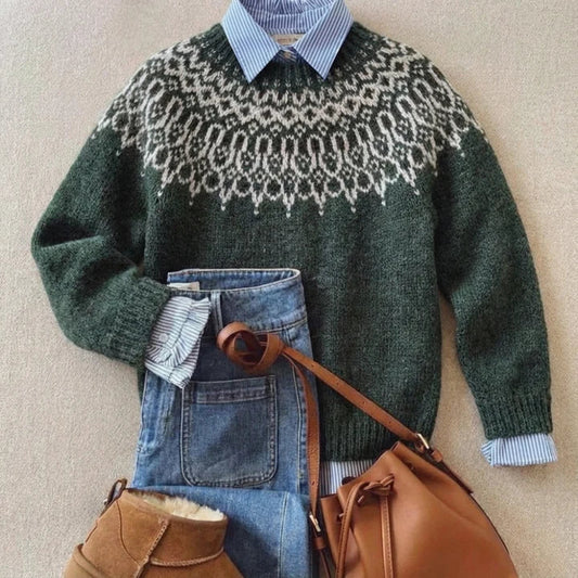 Runa | Pull flocons vert forêt