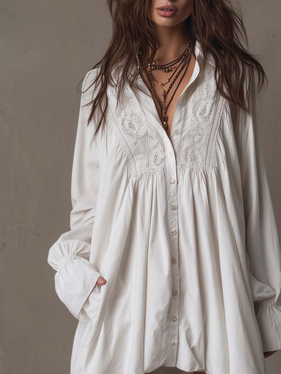 Lucia | Robe chemise à détails dentelle