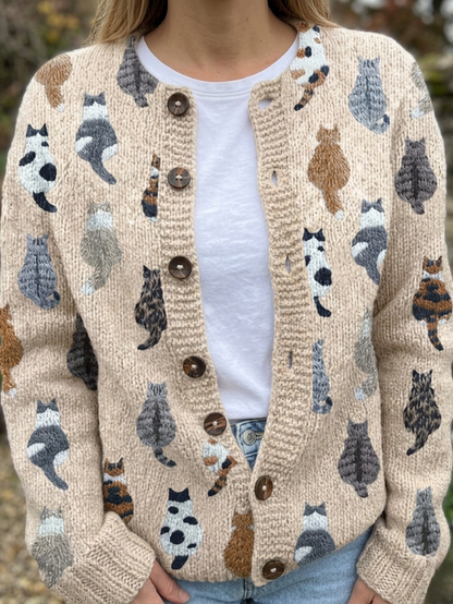 Charlotte™ | Cardigan cosy à imprimé chat